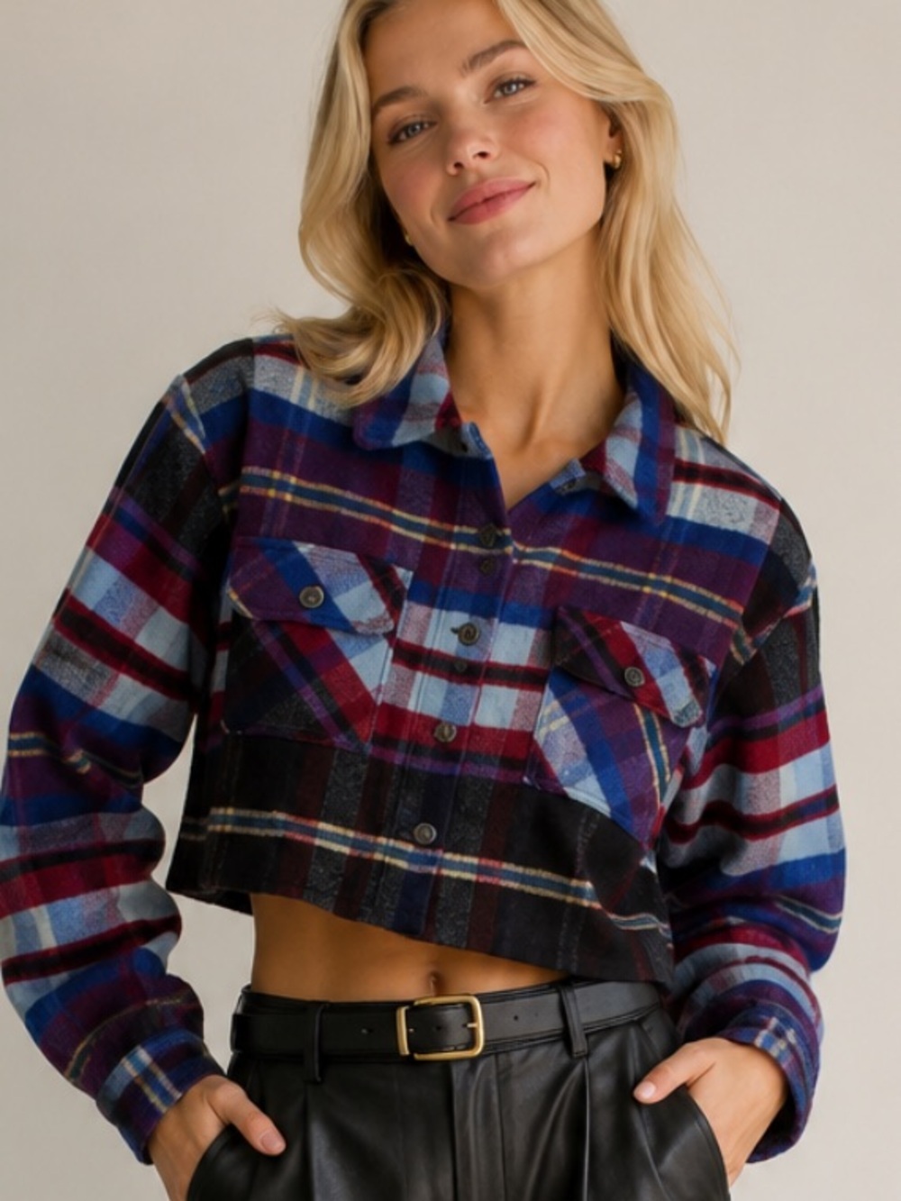 Ashley by 26 International Cropped Flannel Jacket Size Small 54693